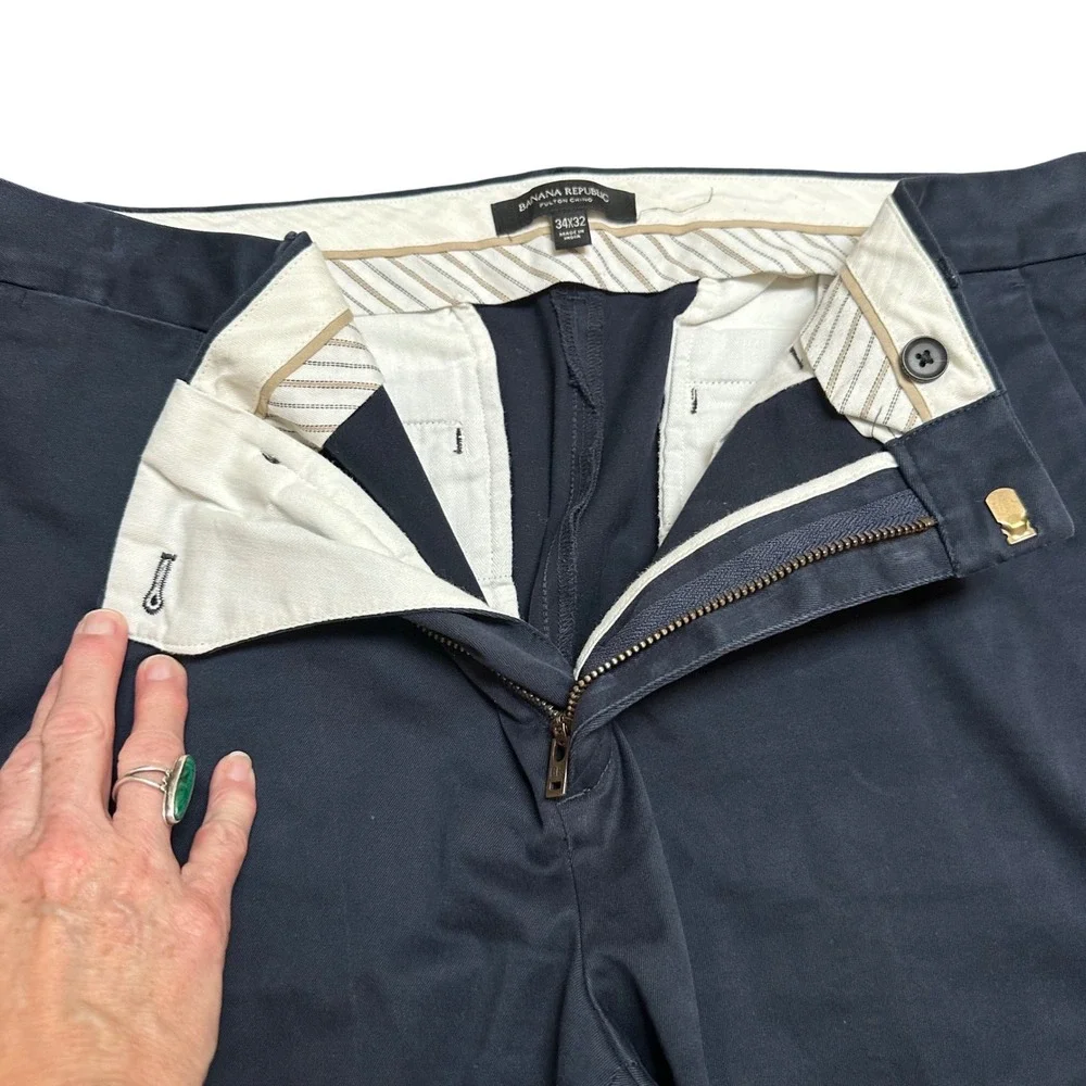 Banana Republic Fulton Chino Navy Blue Slim Fit Stretch Pants 34x32 Casual‎ Work